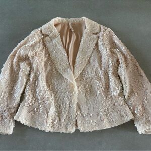 Cream Sequin Blazer 3/4 Sleeves